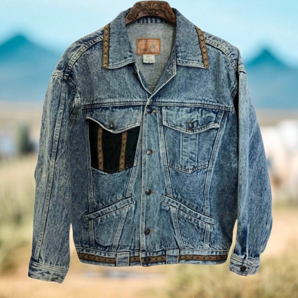 Vintage 80s Jean Jacket Stonewashed Denim Cropped Western